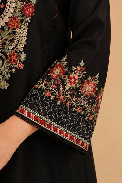 Eira – Cotton Embroidered Black 3-Piece Suit Set