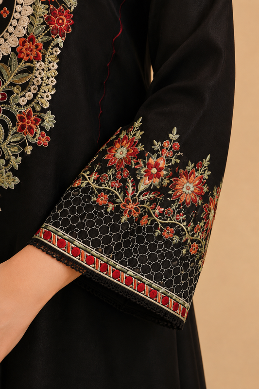Eira – Cotton Embroidered Black 3-Piece Suit Set