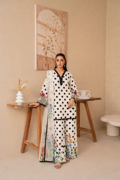 White and Black Polka 3-Piece Suit Set
