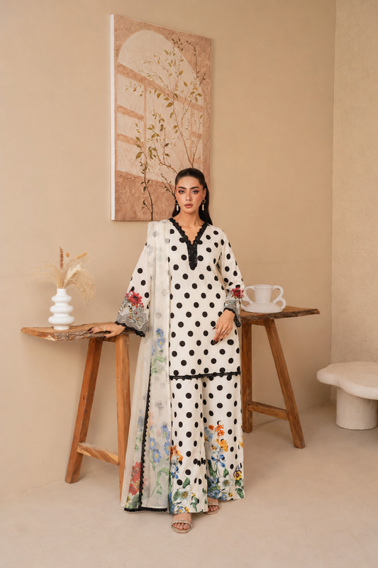 White and Black Polka 3-Piece Suit Set