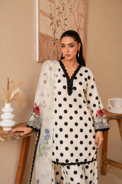 White and Black Polka 3-Piece Suit Set