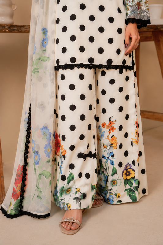 White and Black Polka 3-Piece Suit Set
