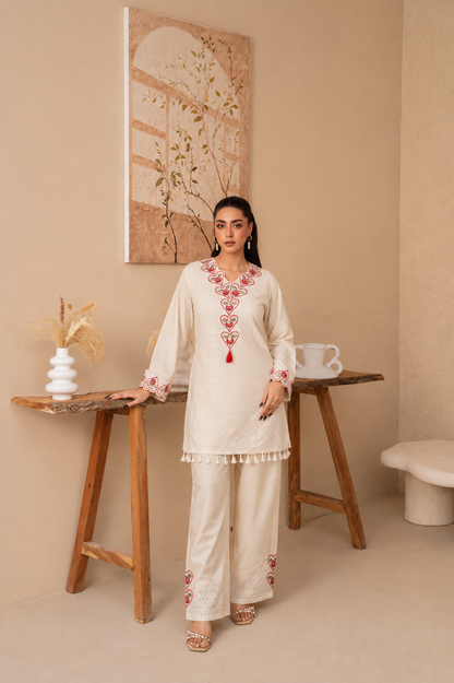 Heart Shiffli Cotton Co-ord Set
