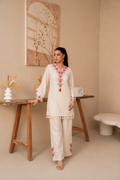 Heart Shiffli Cotton Co-ord Set