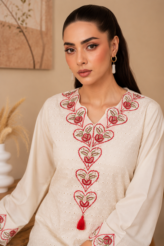 Heart Shiffli Cotton Co-ord Set